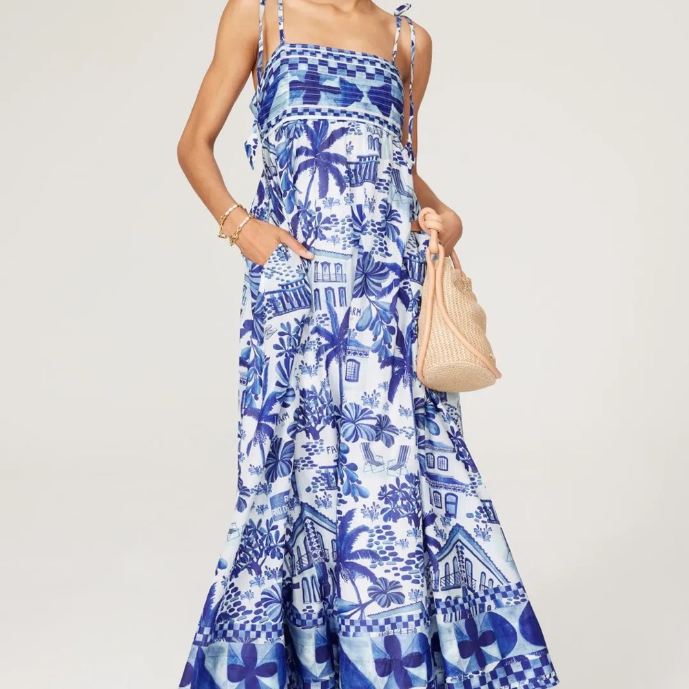 FARM Rio Blue and White Maxi Dress